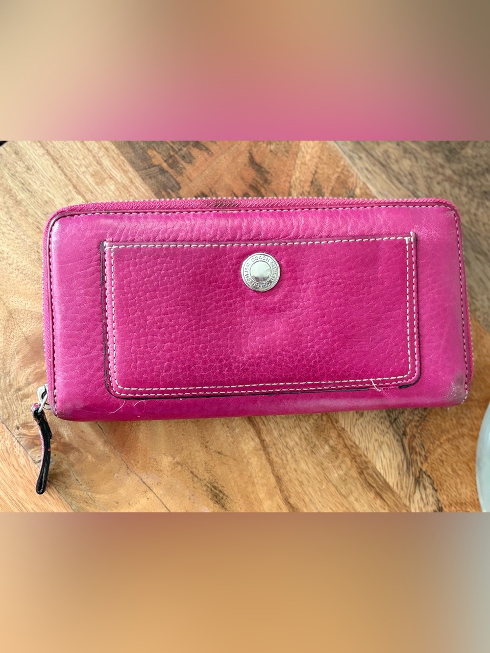Coach Pink Leather Zip-Around Wallet